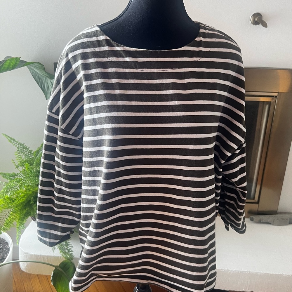 Chic Striped Khaki Green and White Women's Top